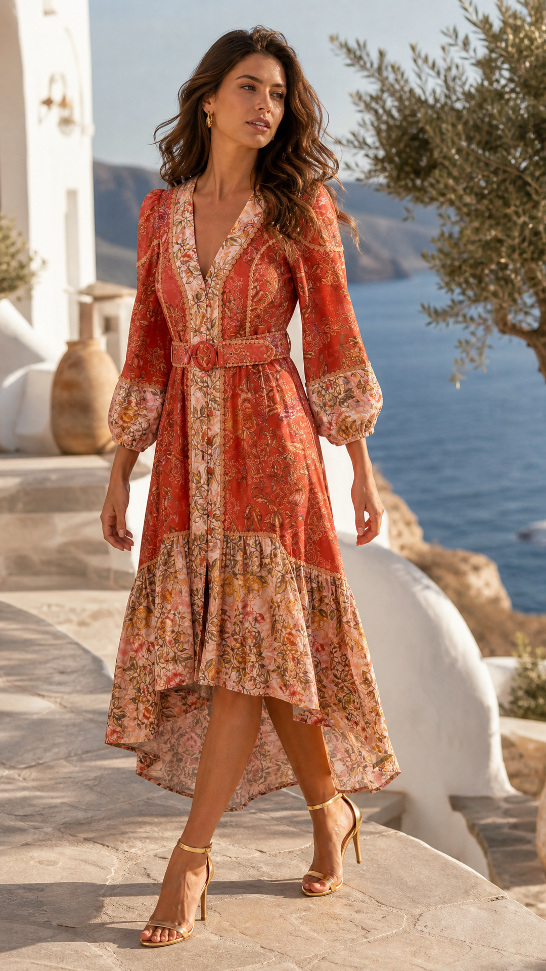 Waterfall Maxi Dress in Coral Vine