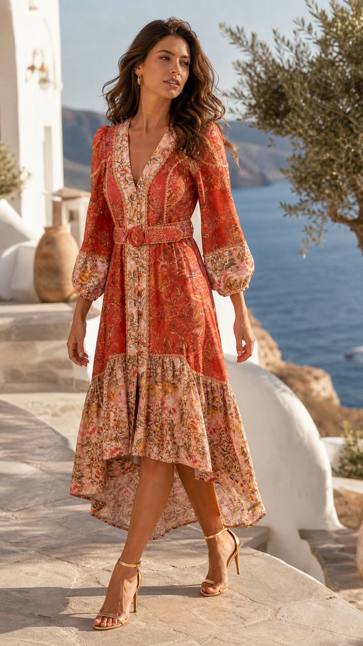 Waterfall Maxi Dress in Coral Vine