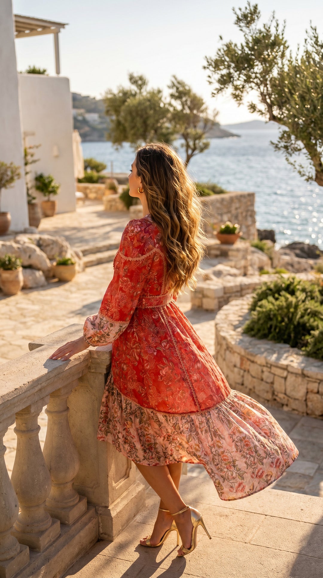 Waterfall Maxi Dress in Coral Vine