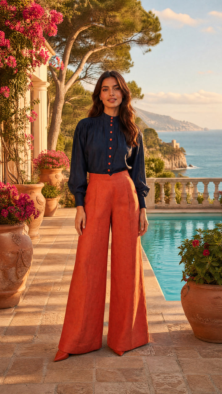 Balloon Sleeve Blouse in Navy
