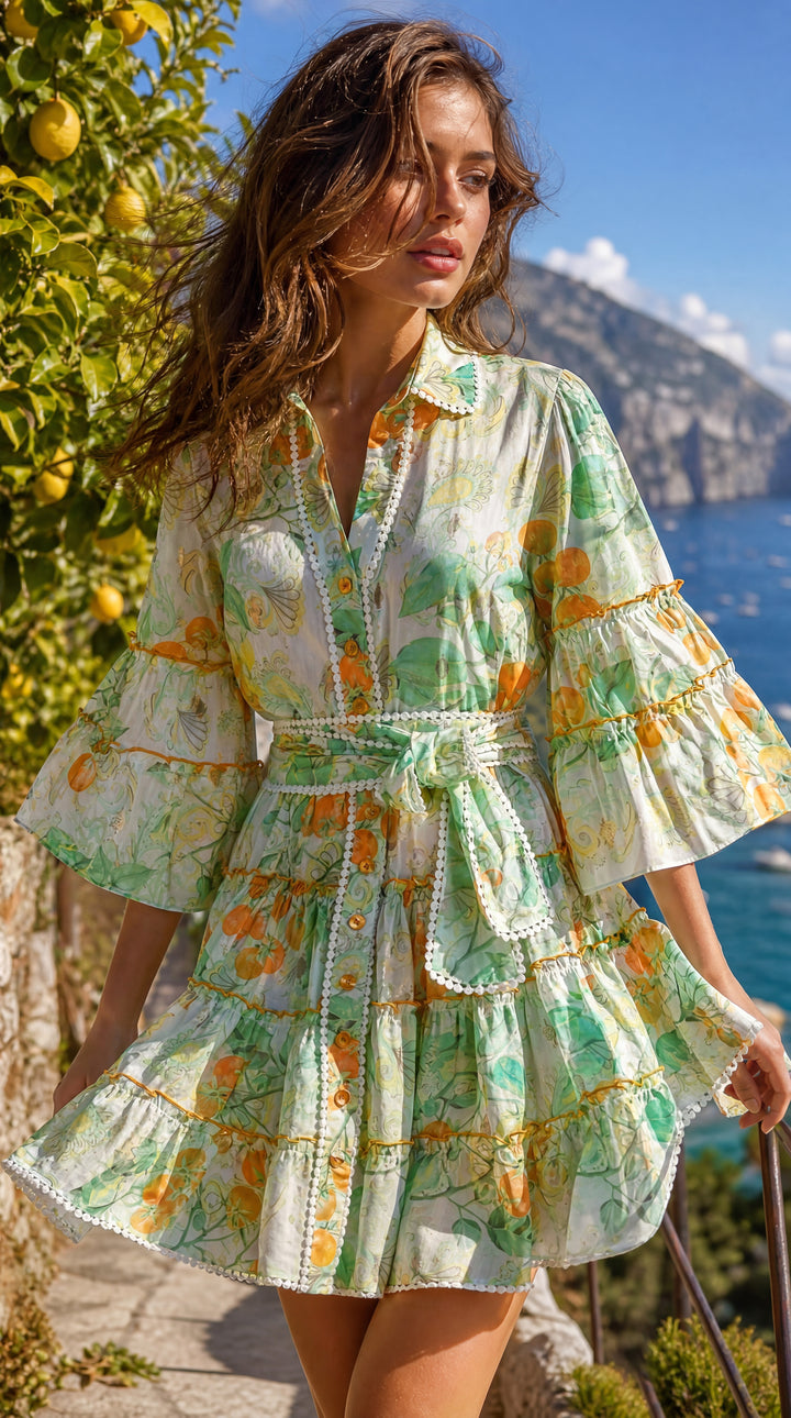 Tiered Mini Dress in Golden Pomme
