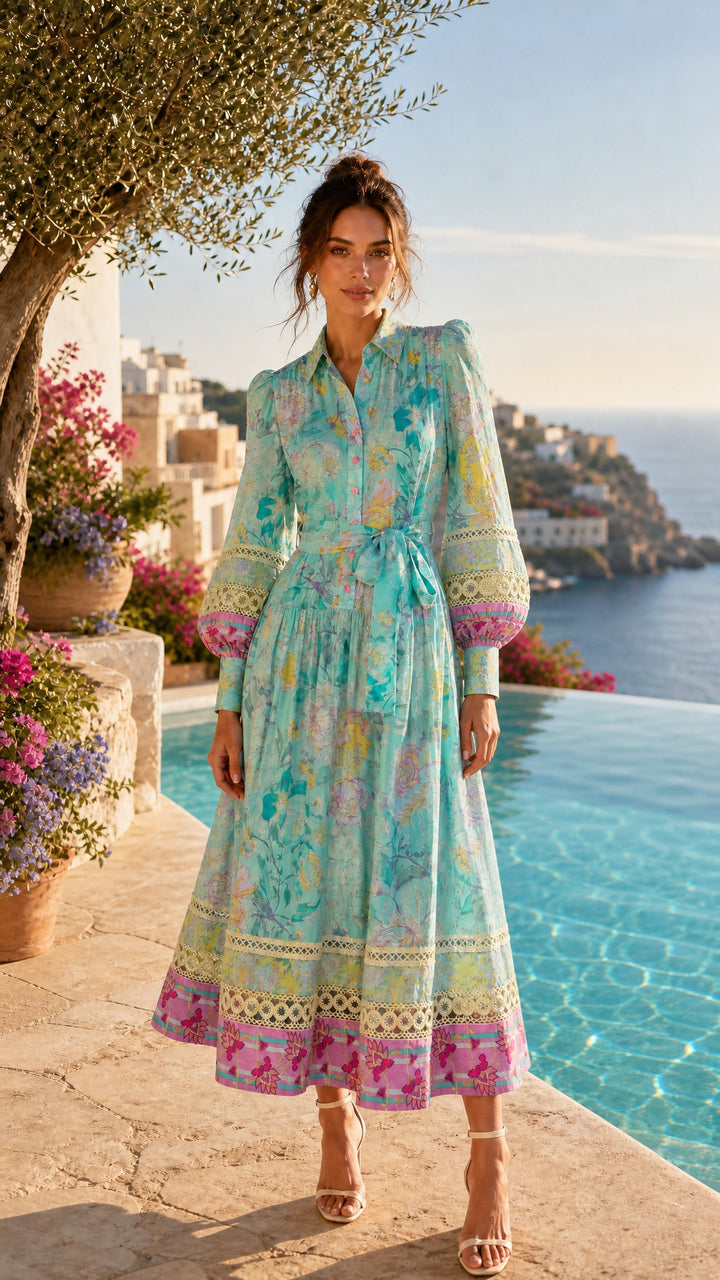 Maxi Shirt Dress in Rose Azure