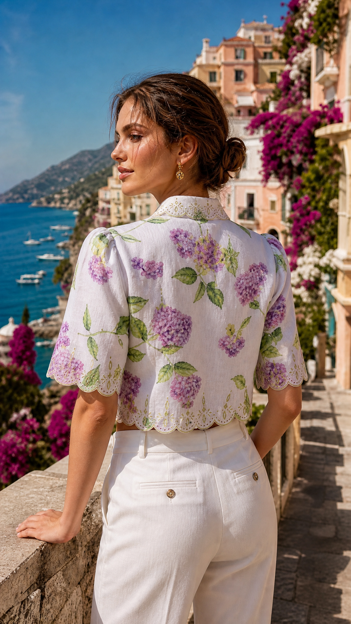 Embroidered Crop Shirt in Lilac Flora