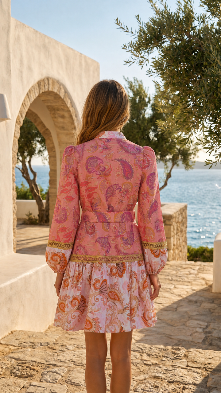 Pintuck Mini Dress in Rose Reverie