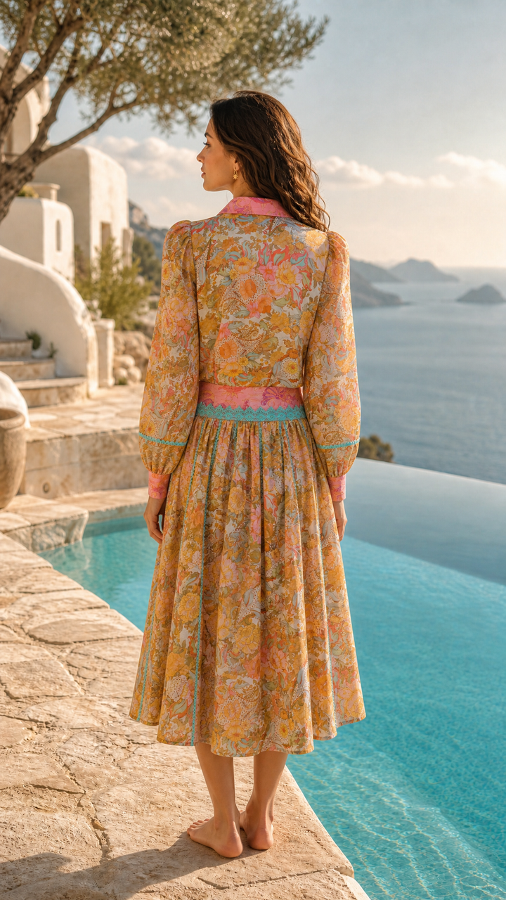 Pintuck Collar Blouse in Champagne Picnic