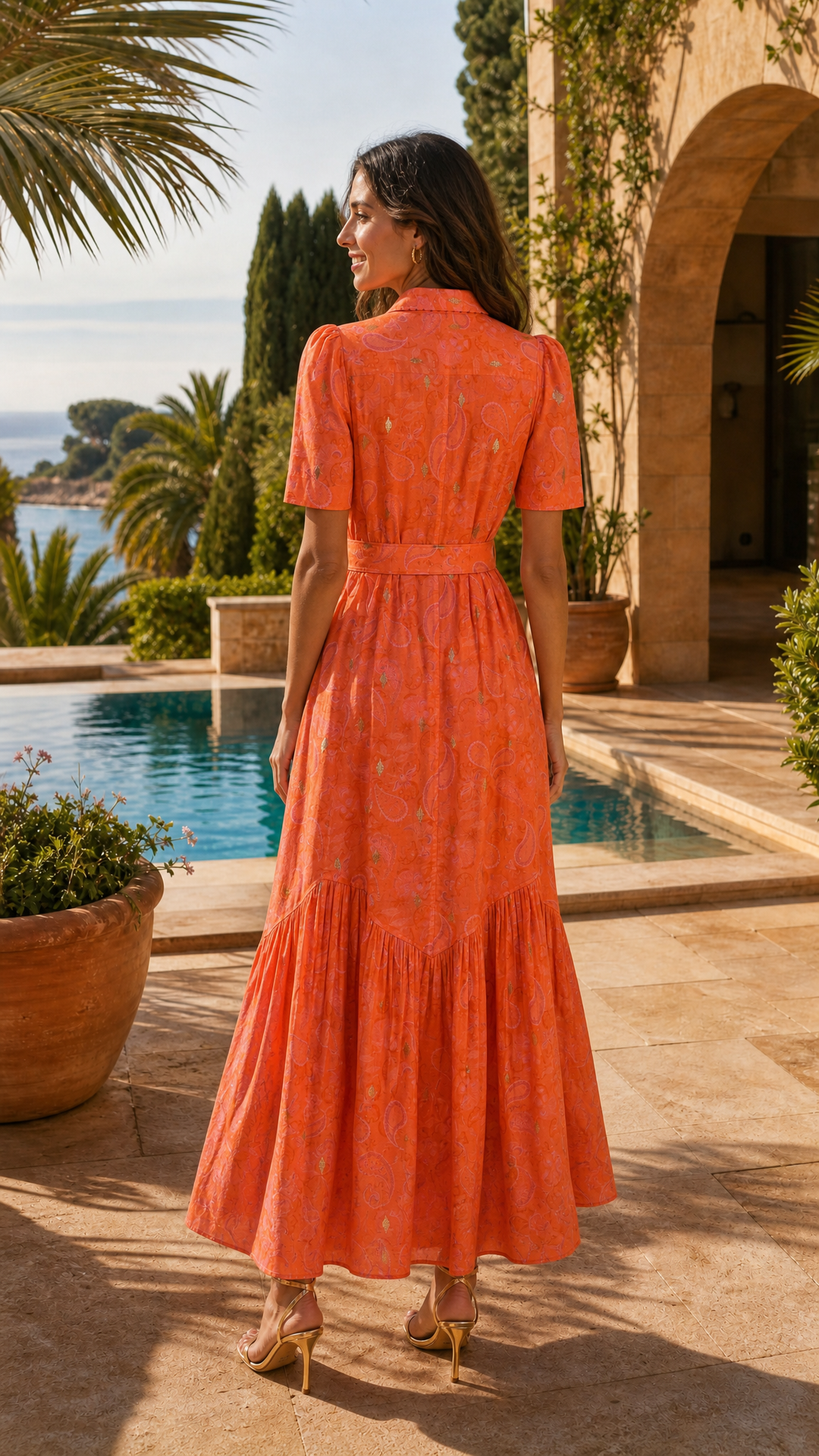 Short Sleeve Trench Maxi Dress in Blushing Paisley
