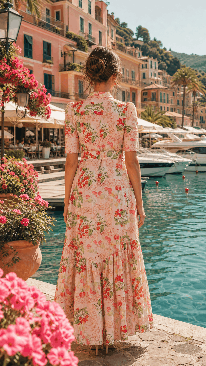 Short Sleeve Trench Maxi Dress in Sardinia Tomato Medley