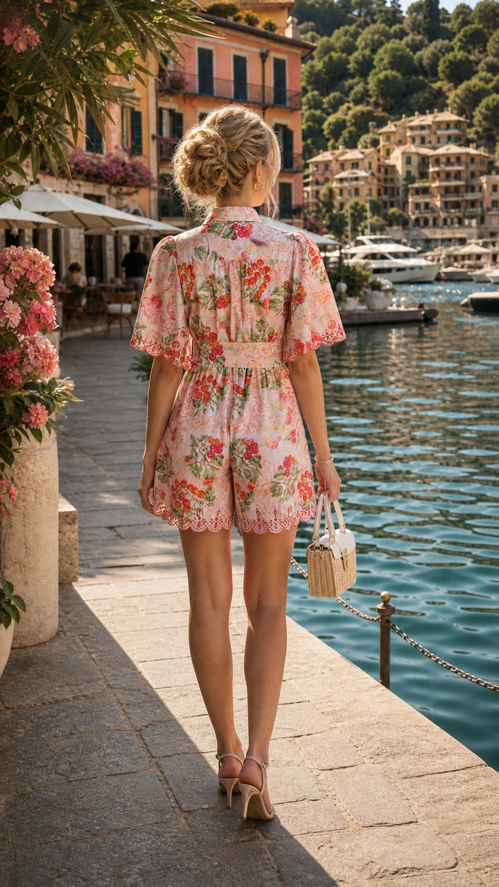 Scallop Playsuit in Sardinia Tomato Medley