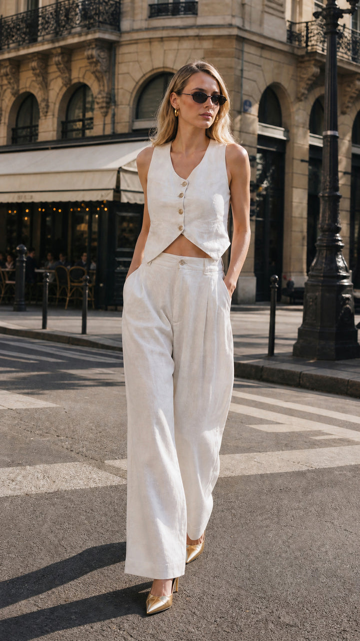 Pleated Trouser in Cream