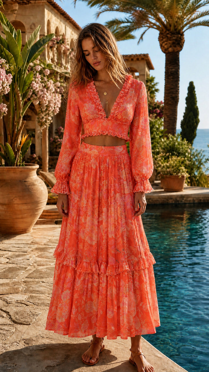Cropped Split Sleeve Blouse in Sunset Bouquet