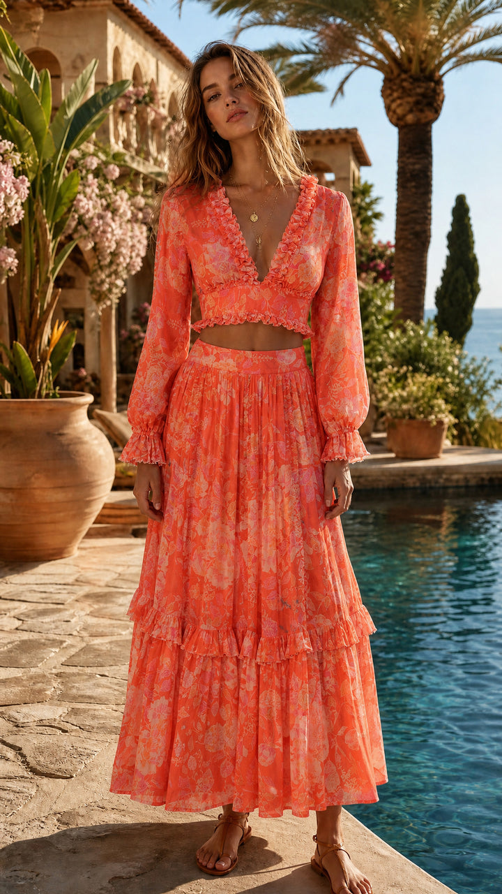 Cropped Split Sleeve Blouse in Sunset Bouquet