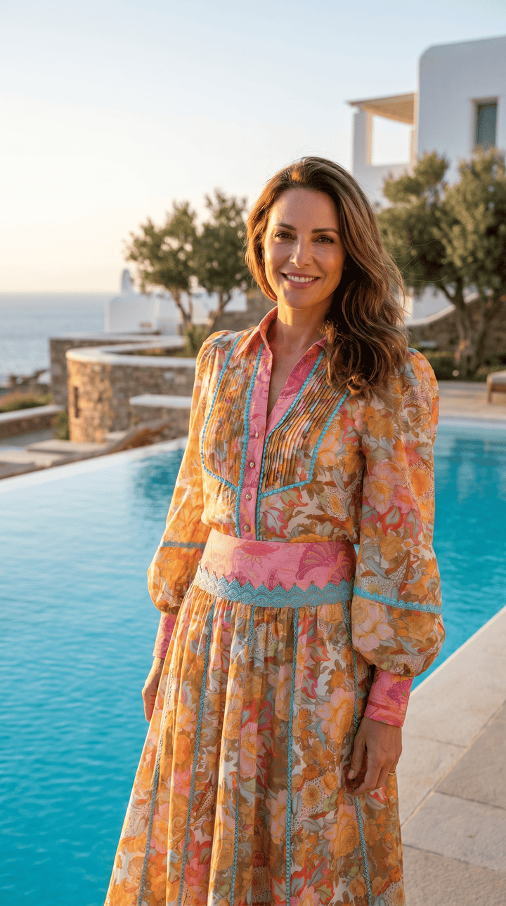 Pintuck Collar Blouse in Champagne Picnic