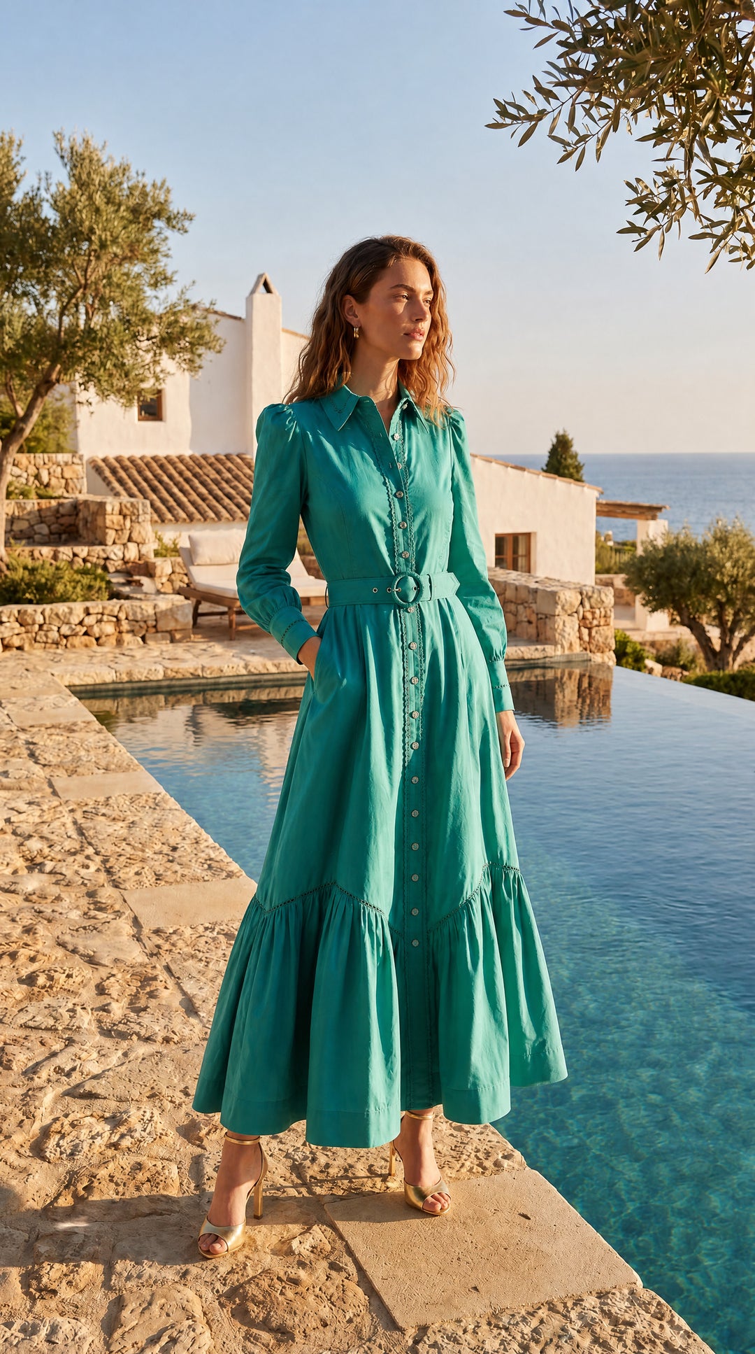 Trench Maxi Dress in Turquoise