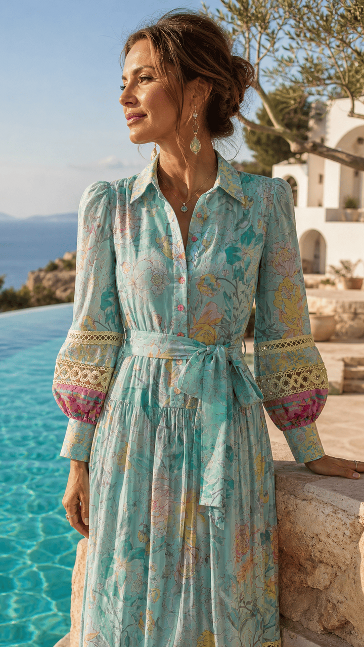 Maxi Shirt Dress in Rose Azure