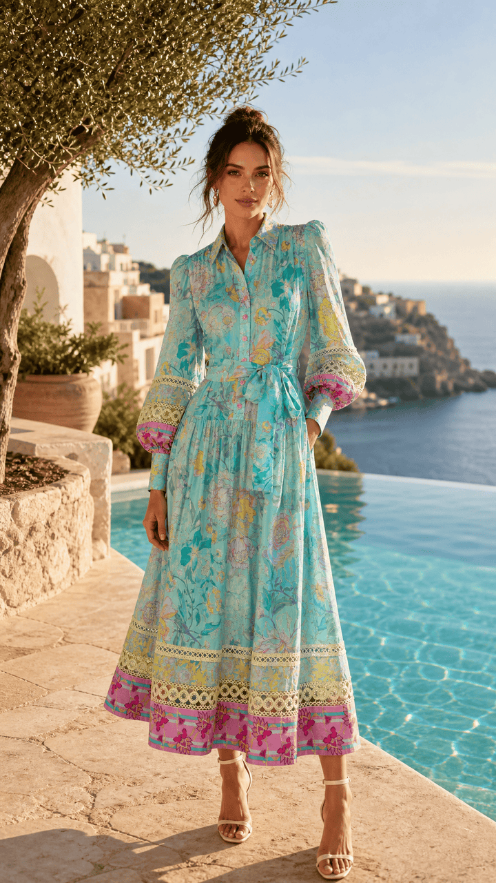 Maxi Shirt Dress in Rose Azure