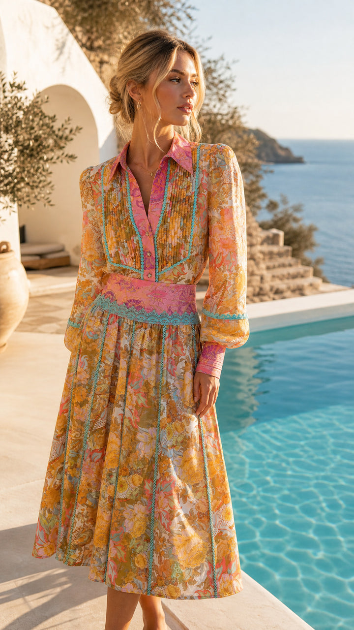 Pintuck Collar Blouse in Champagne Picnic