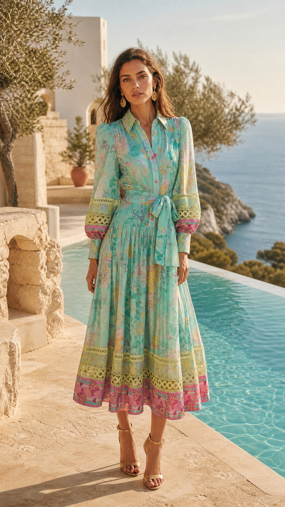 Maxi Shirt Dress in Rose Azure