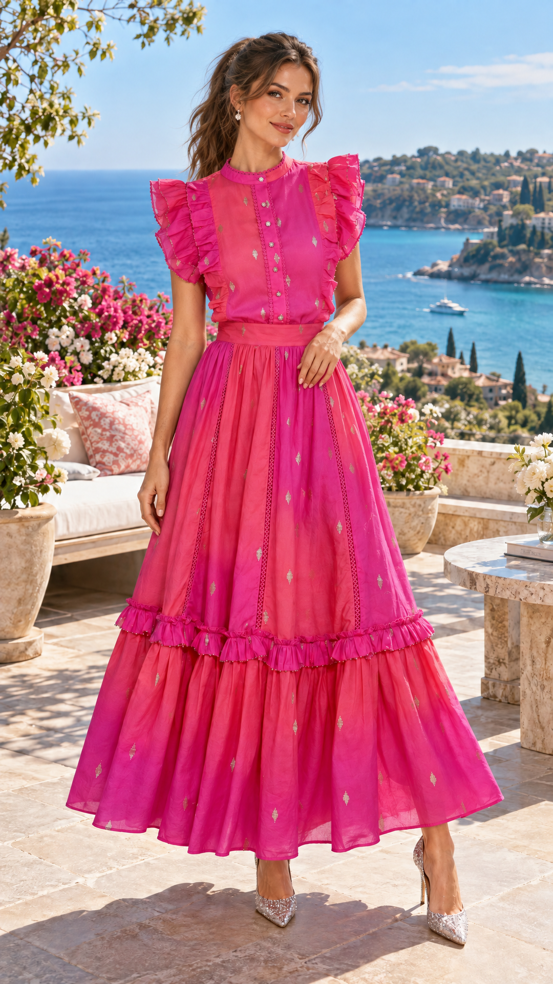 Ruffle Maxi Skirt in Pink Ombre