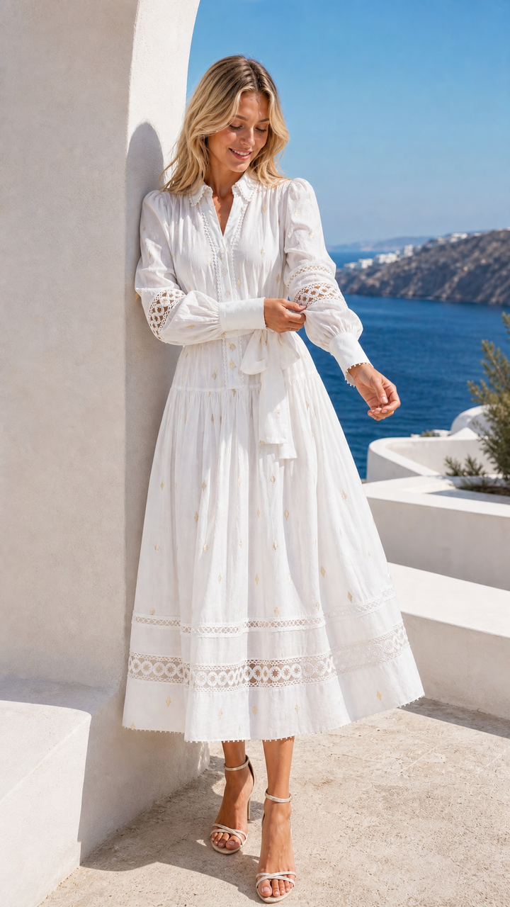 Trench Maxi Dress in Off White