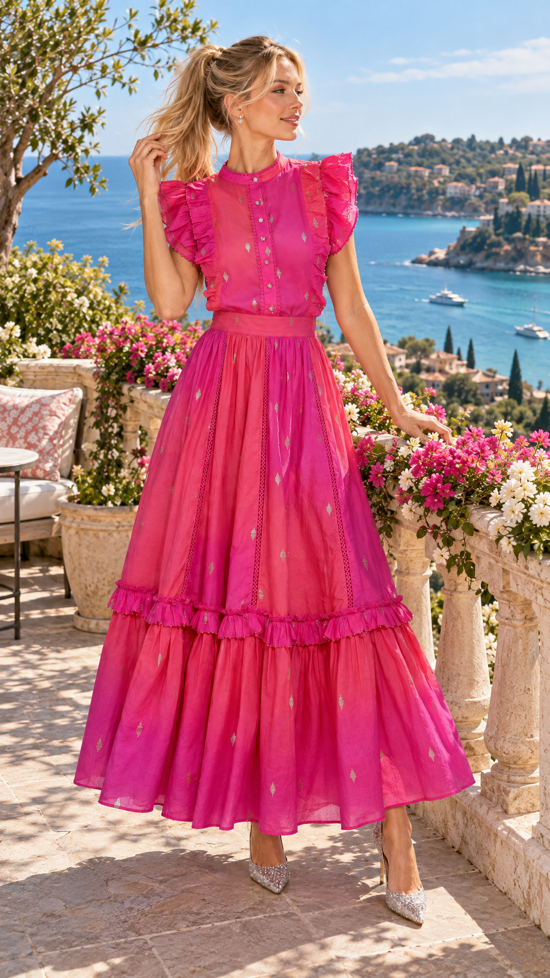 Ruffle Maxi Skirt in Pink Ombre