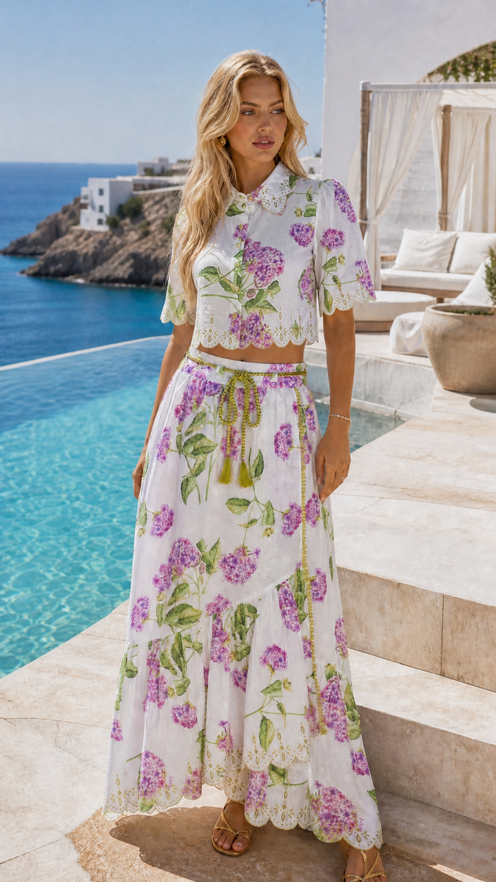 Banded Wrap Skirt in Lilac Flora