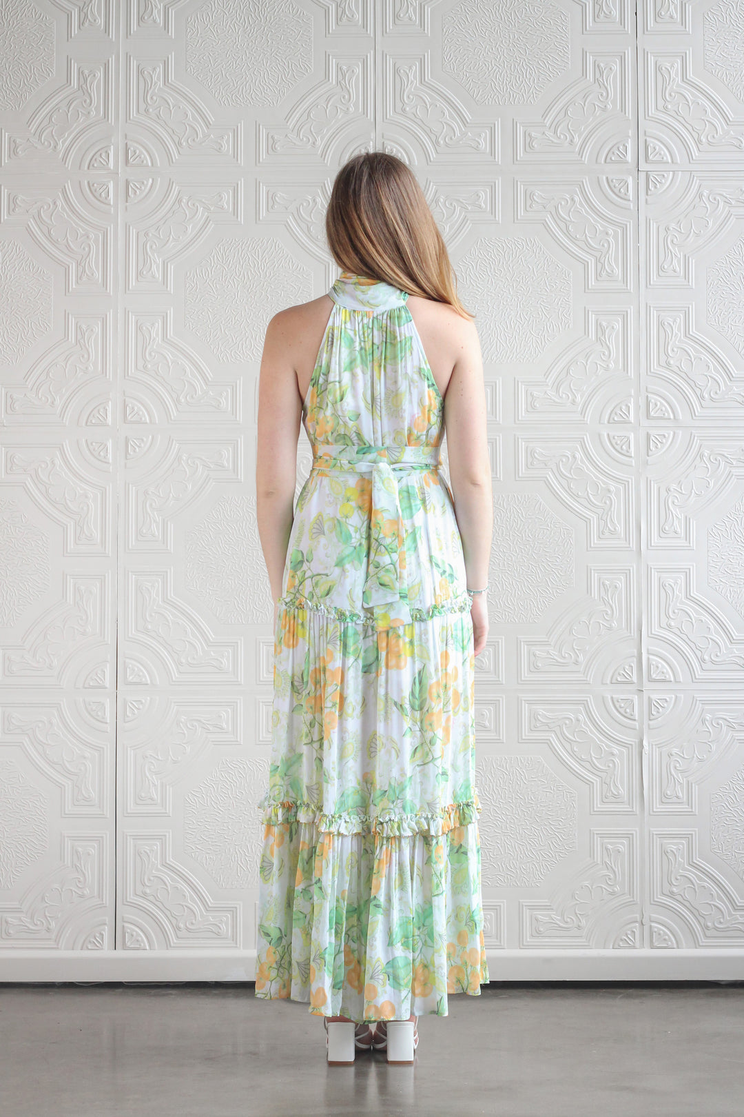 Halter Tie Maxi Dress in Golden Pomme