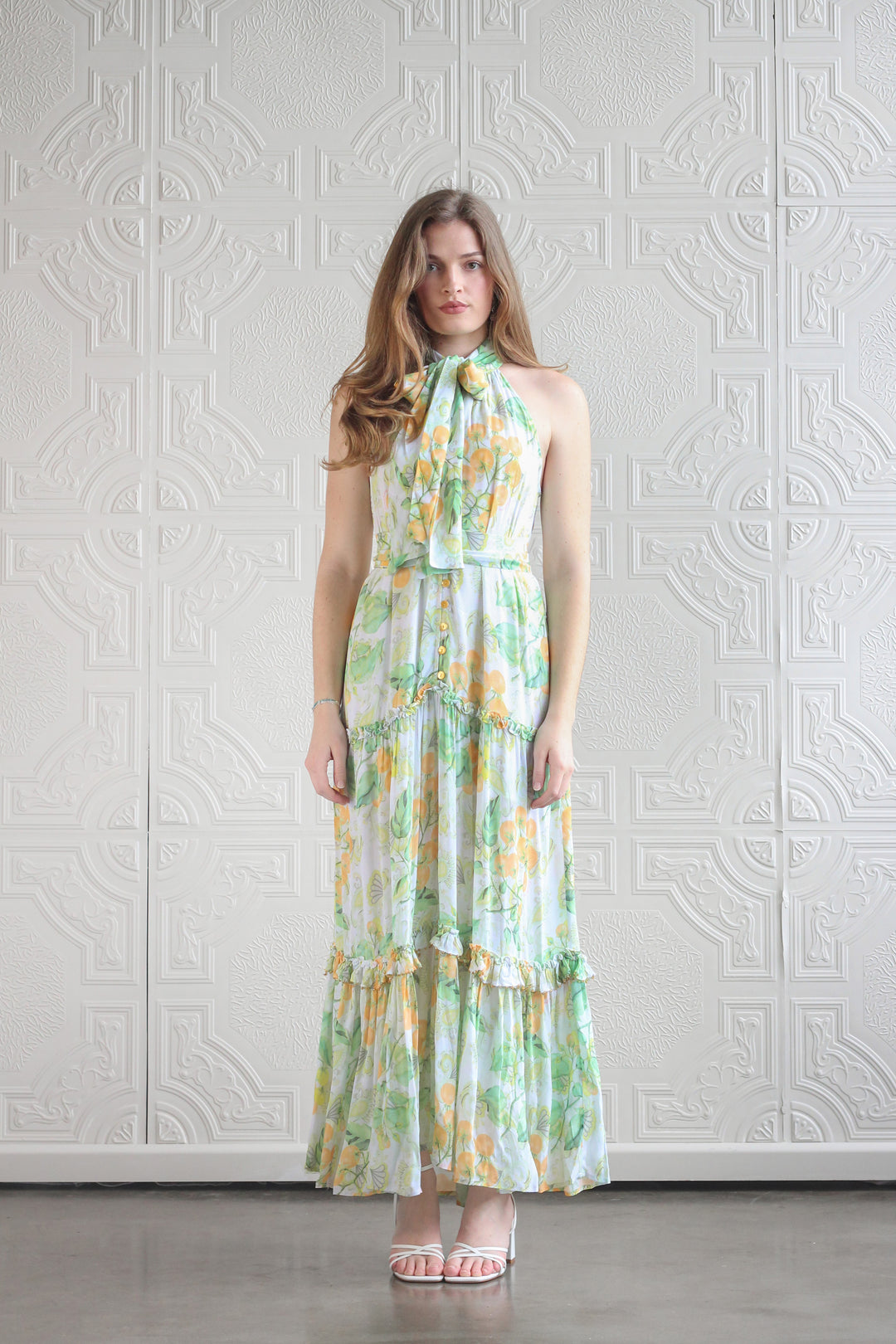 Halter Tie Maxi Dress in Golden Pomme