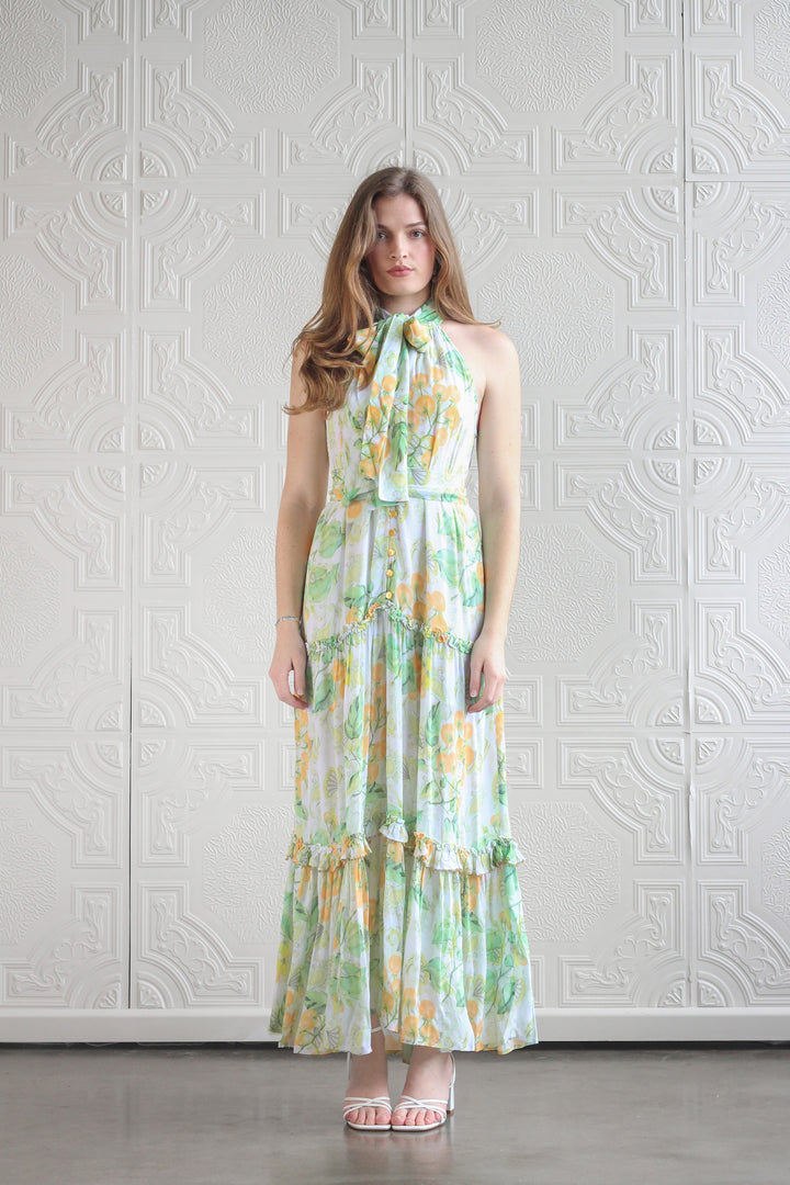 Halter Tie Maxi Dress in Golden Pomme