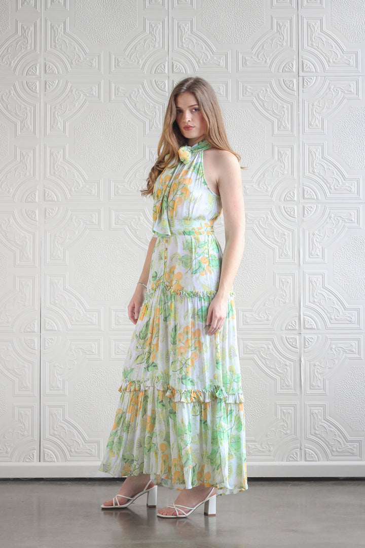 Halter Tie Maxi Dress in Golden Pomme