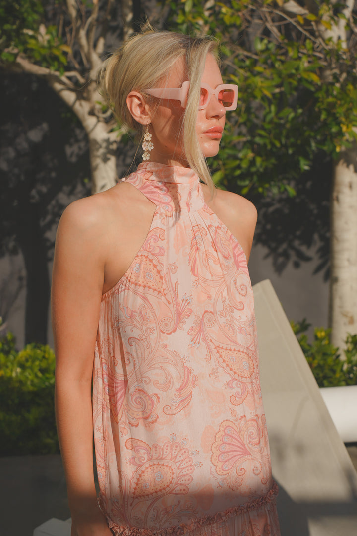 Halter Tie Neck Dress in Soft Florentine