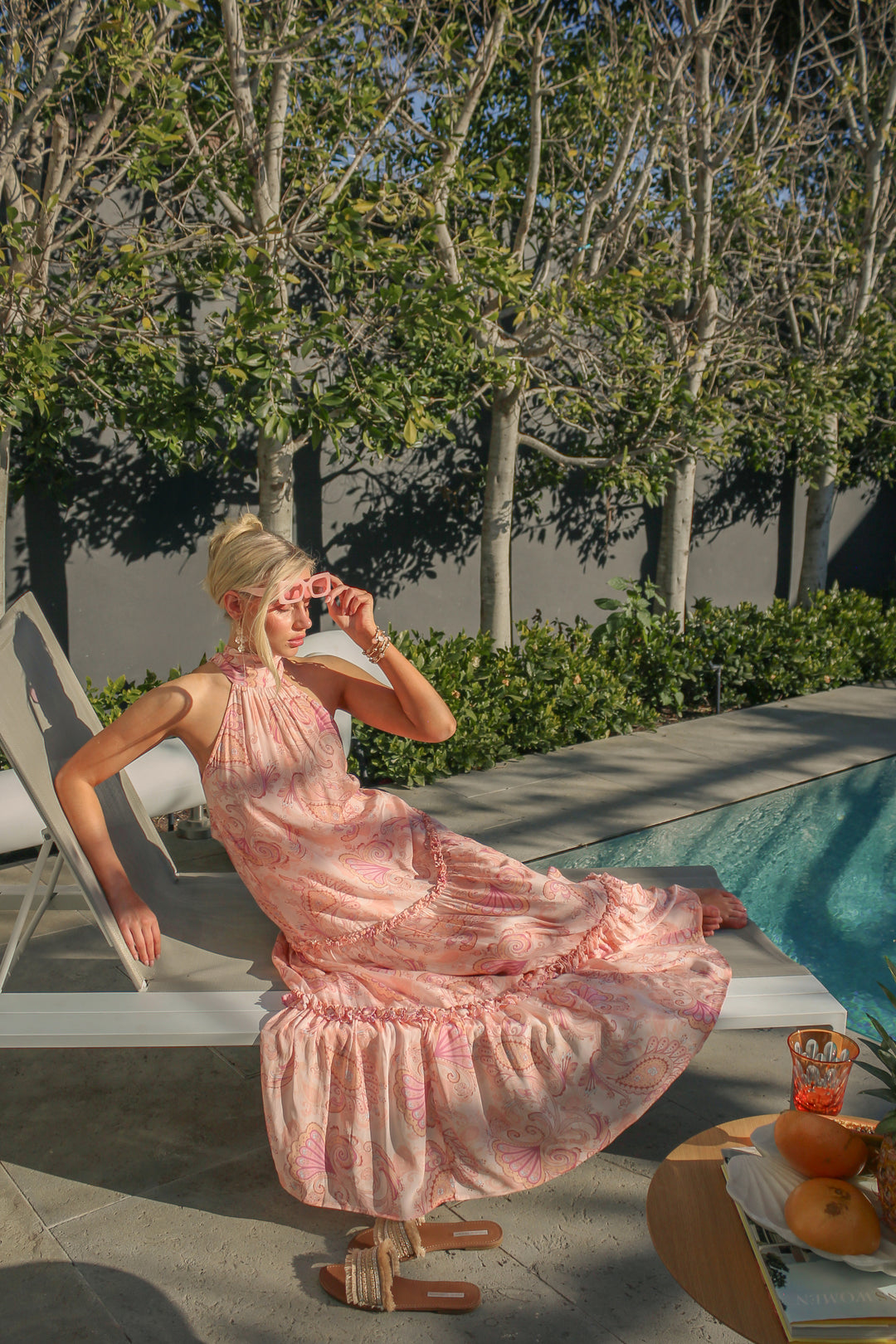 Halter Tie Neck Dress in Soft Florentine