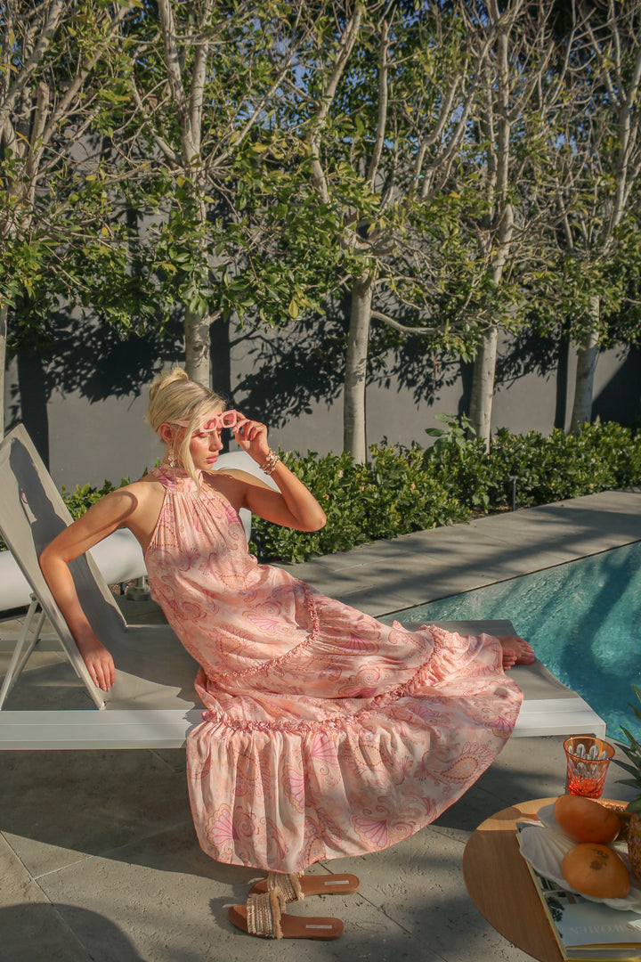 Halter Tie Neck Dress in Soft Florentine