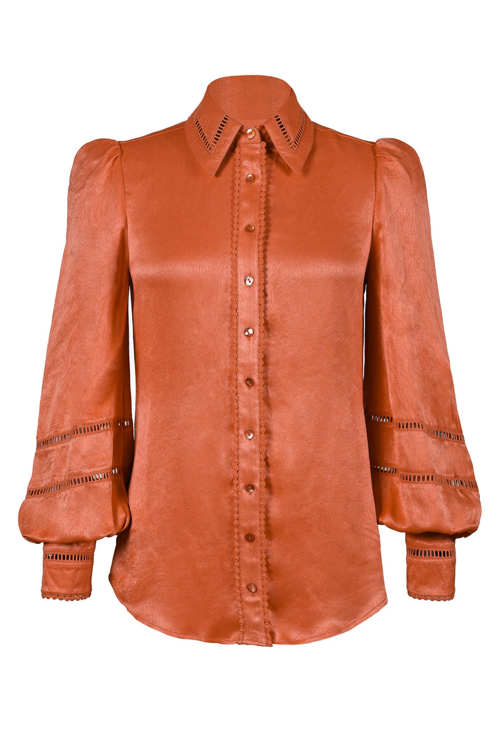 Lantern Sleeve Blouse in Orange Flame