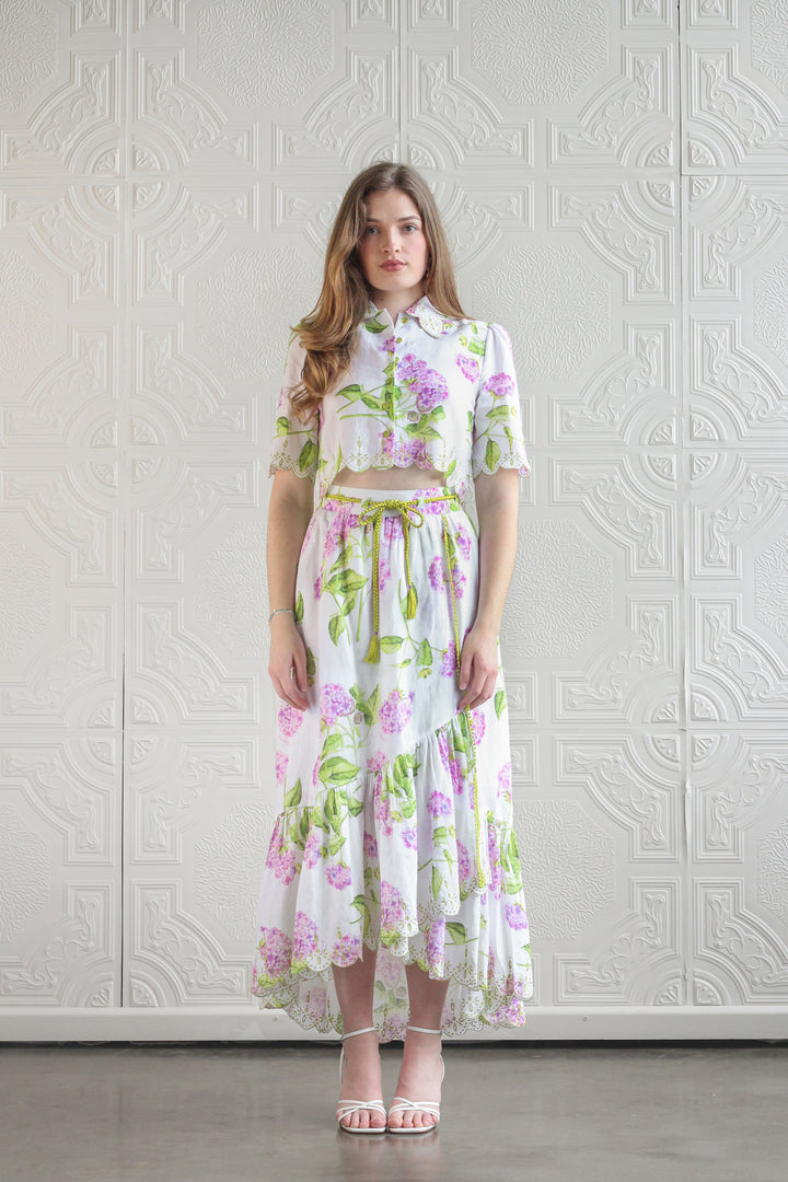 Embroidered Crop Shirt in Lilac Flora