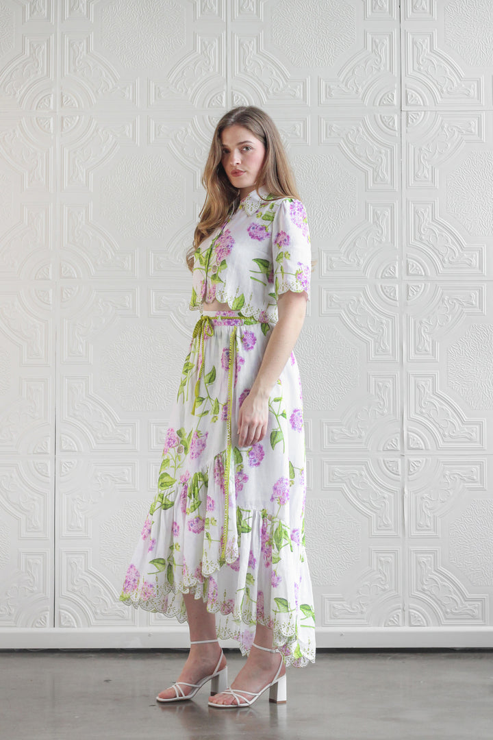 Embroidered Crop Shirt in Lilac Flora