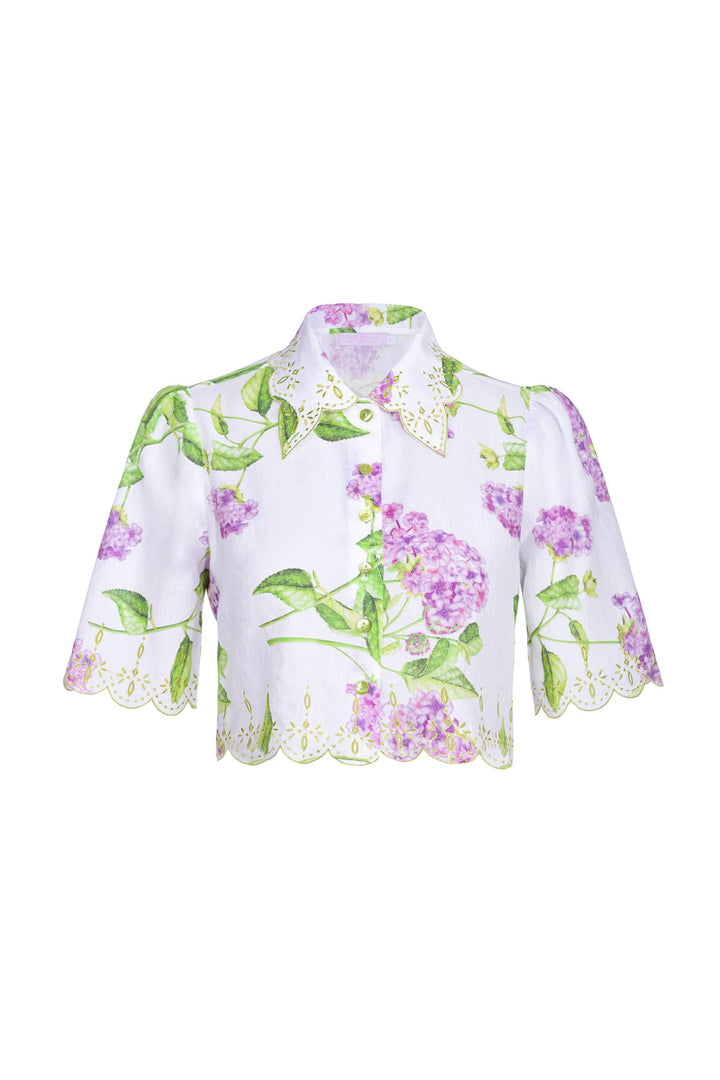 Embroidered Crop Shirt in Lilac Flora