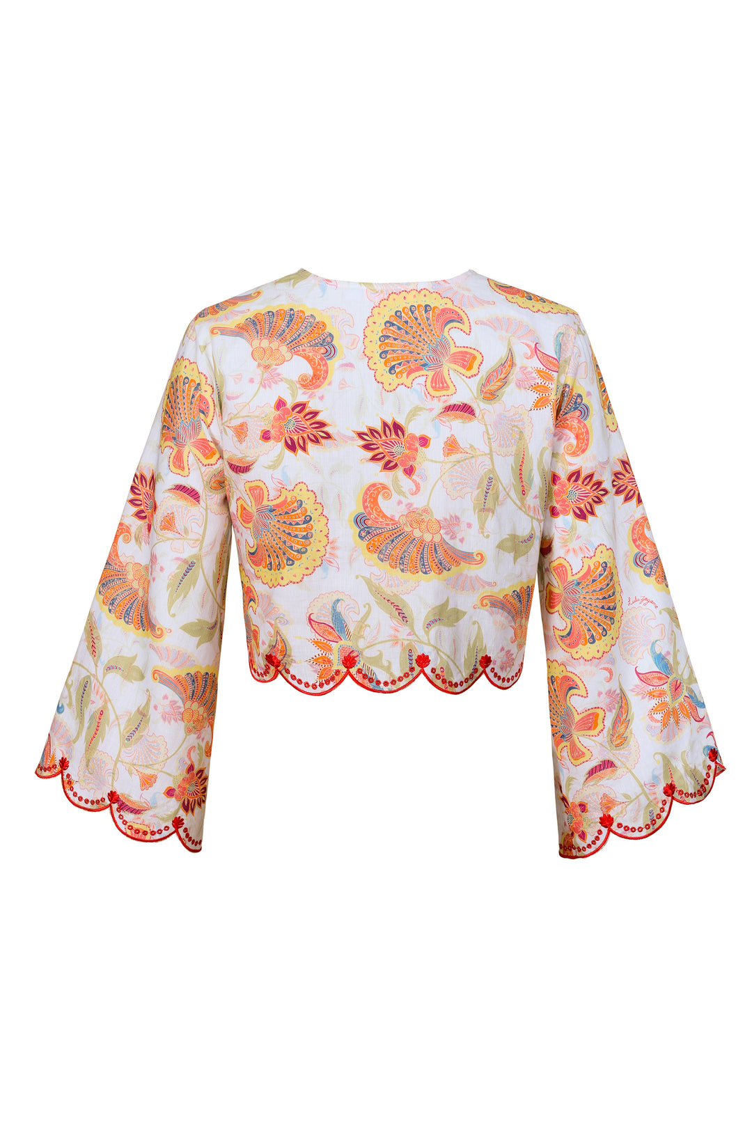 Long Sleeve Scallop Blouse in Summer Florentine
