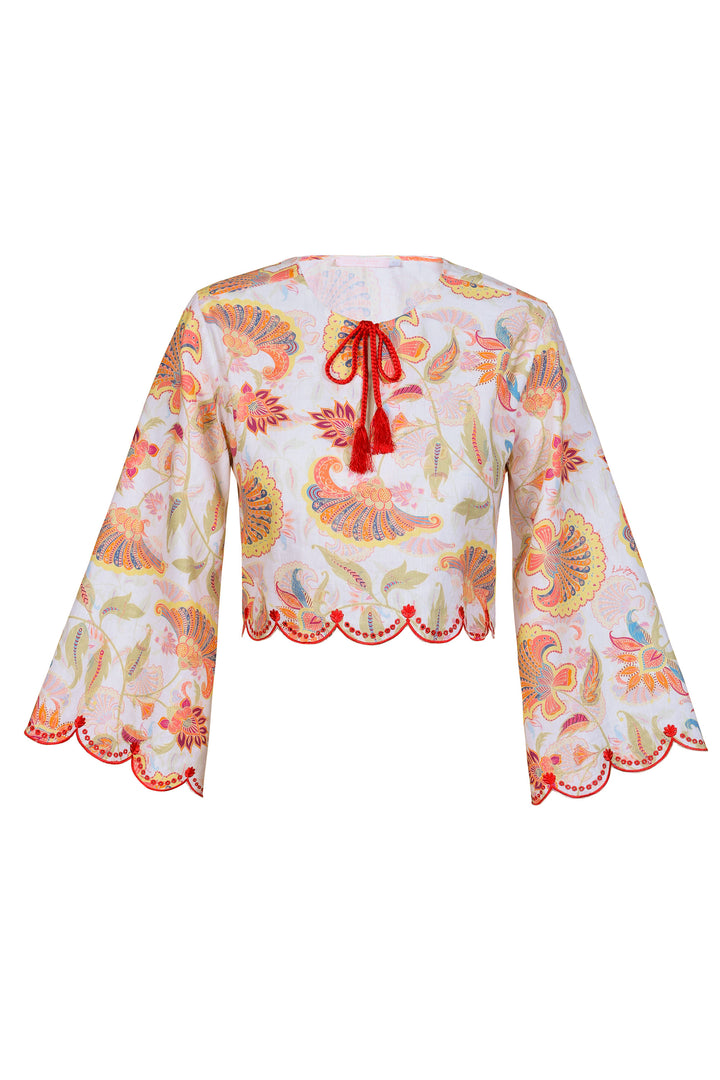 Long Sleeve Scallop Blouse in Summer Florentine
