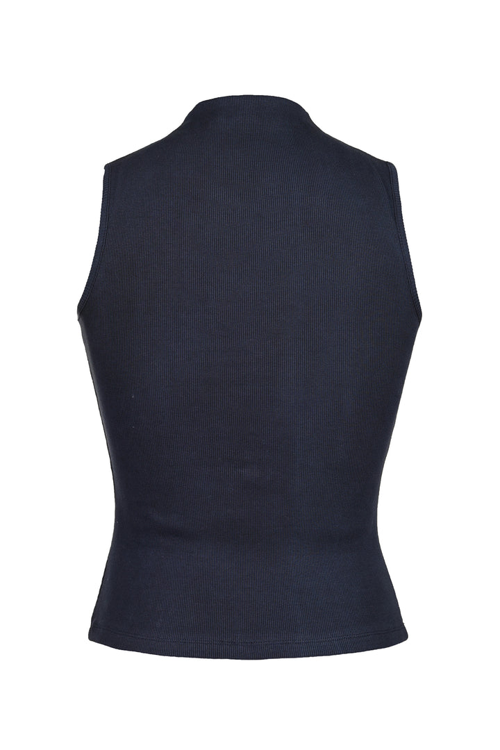 Mock Neck Sleeveless Tee in Navy