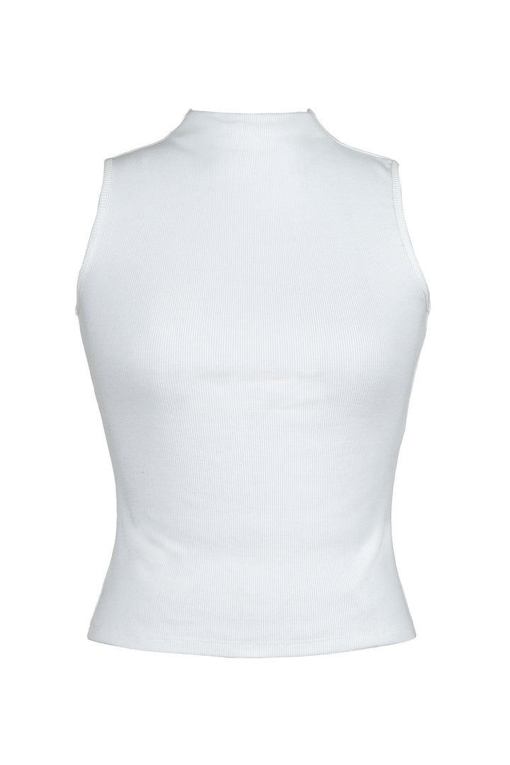 Mock Neck Sleeveless Tee in White