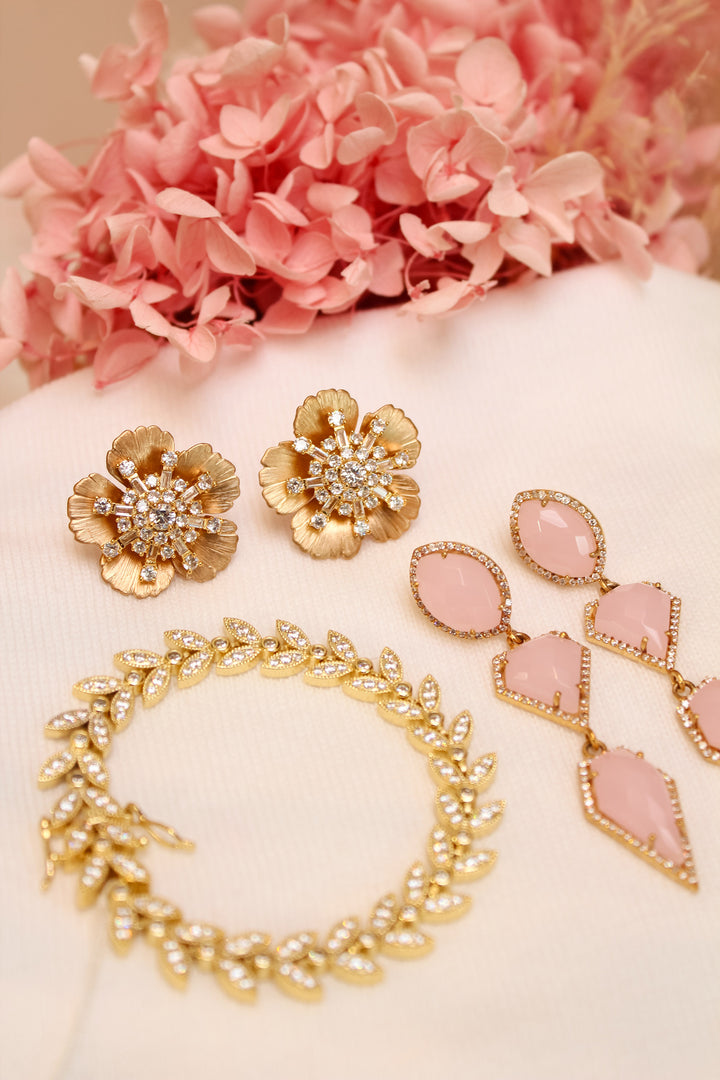 Stephanie Browne | Pink Champagne Semi Precious Earrings in Gold