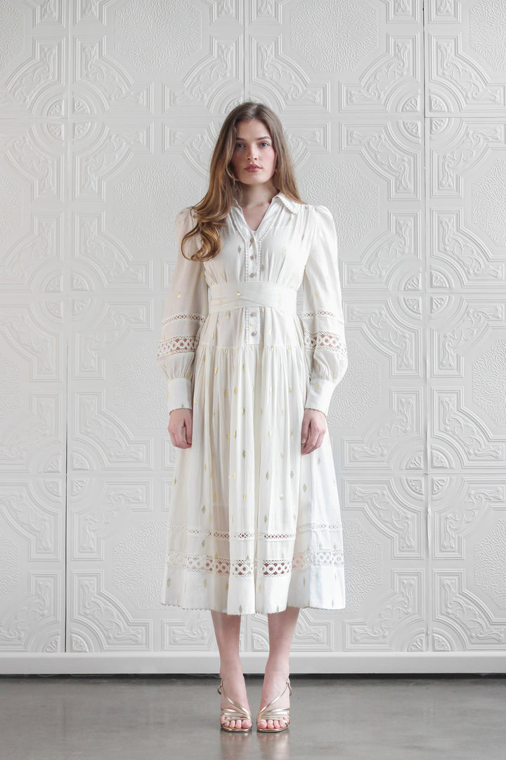 Trench Maxi Dress in Off White