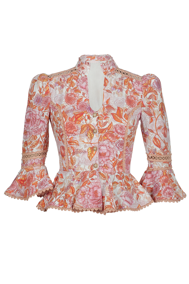 Peplum Cropped Jacket in Jardin Bouquet