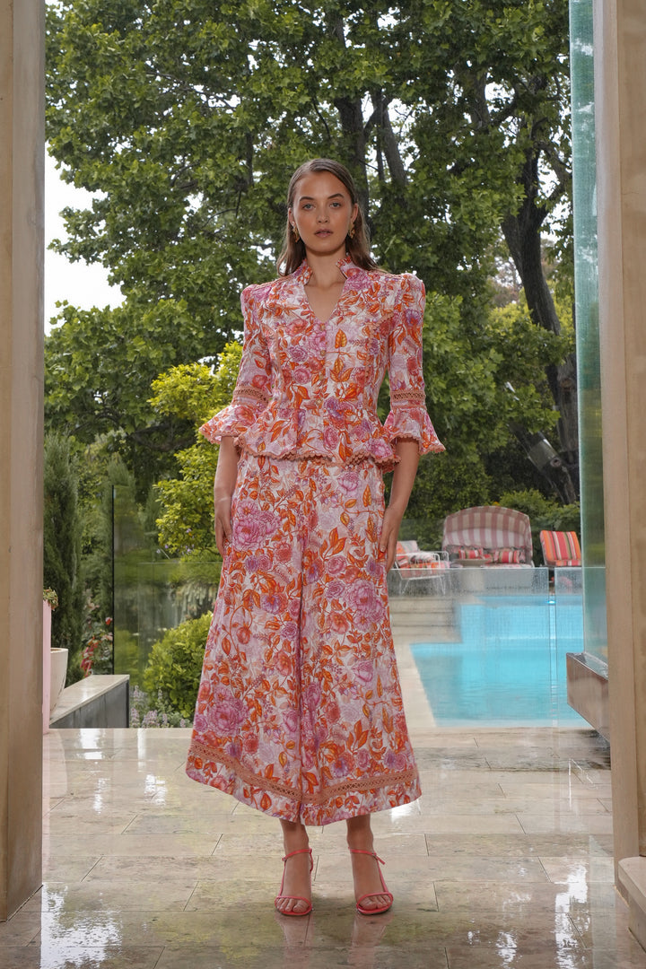 Peplum Cropped Jacket in Jardin Bouquet