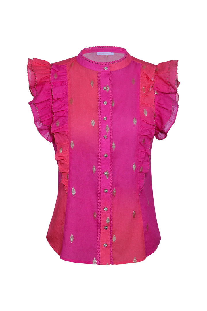 Flutter Sleeve Blouse in Pink Ombre
