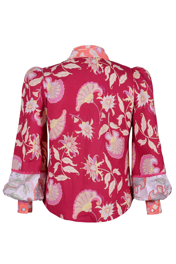 Pintuck Blouse in Merlot Florentine