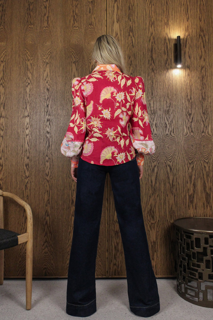 Pintuck Blouse in Merlot Florentine