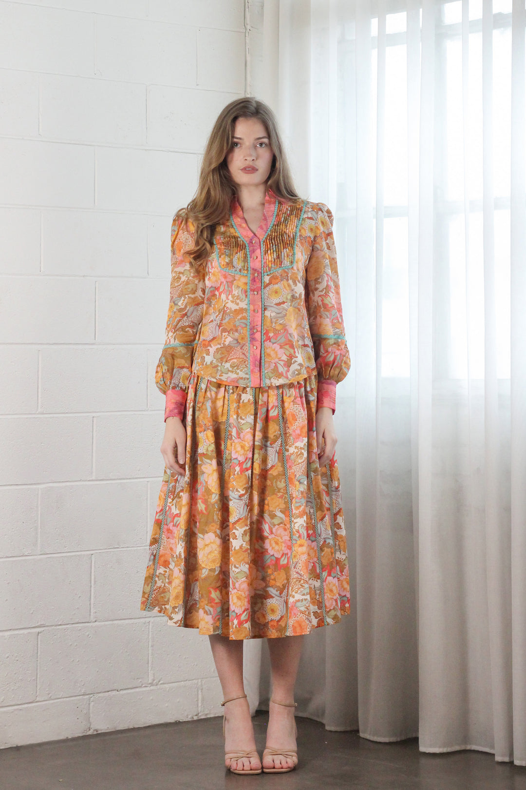 Pintuck Collar Blouse in Champagne Picnic