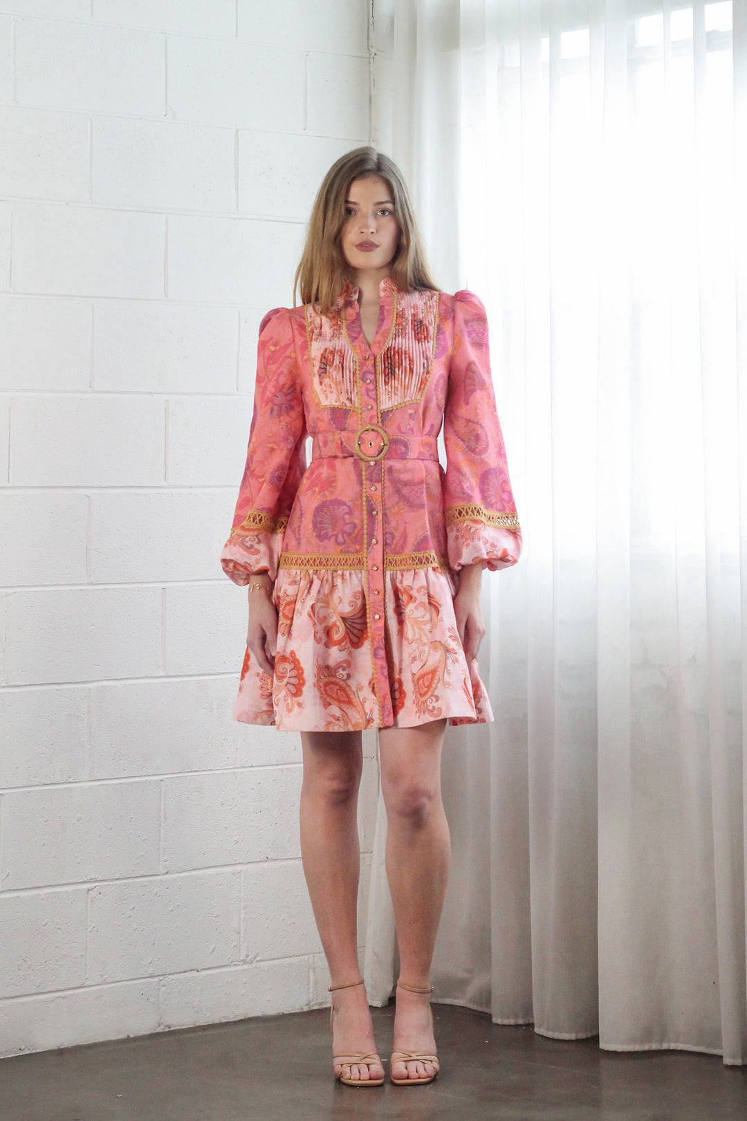 Pintuck Mini Dress in Rose Reverie