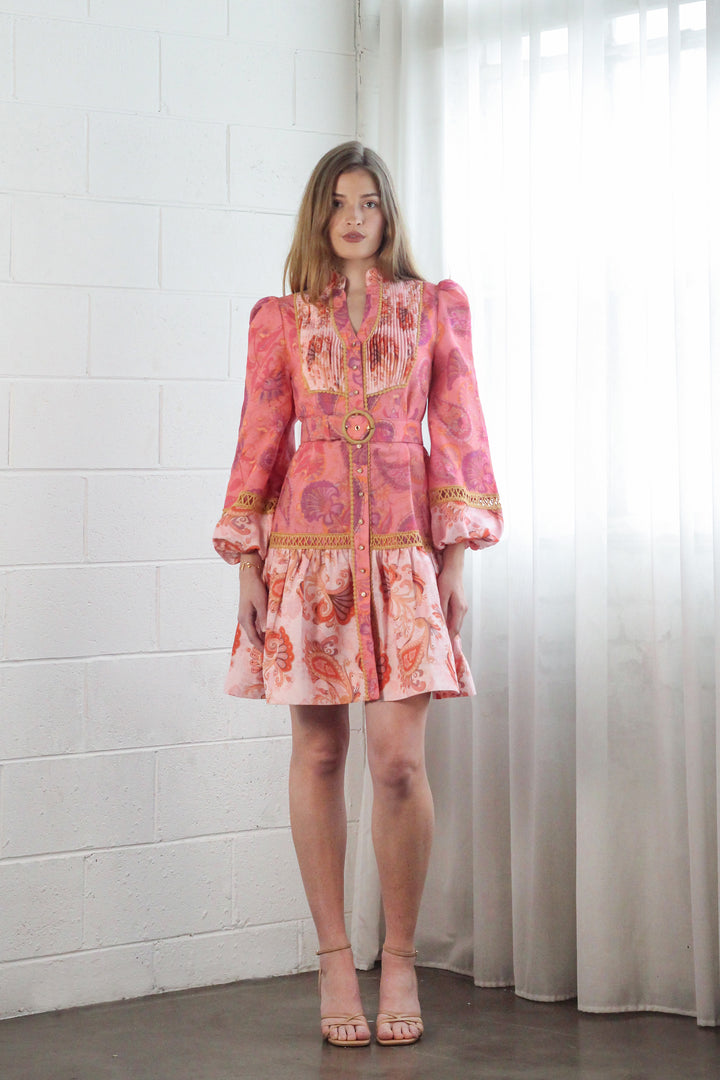 Pintuck Mini Dress in Rose Reverie